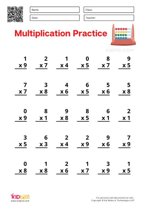single digit multiplication worksheet.